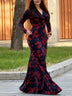 Elegant Vintage Floral Print V-Neck Slim-Fit Maxi Dress