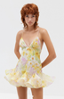 Print Spaghetti Strap Mini Dress With Ruffle Hem