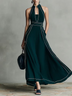Dark Green Mandarin Collar Sleeveless Elegant Maxi Dress