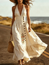 Beige Halter Waist Cinched Elegant Maxi Dress