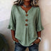 Solid V-Neck Button Ruffle Half Sleeve Casual Top