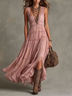 Sage Green Pleated Chiffon V-neck Flowing Maxi Dress