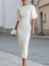 Boat Neck Midi-length Fitted Dress