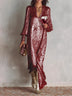 Minimalist Loose Shimmering V-neck Maxi Party Dress