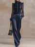Elegant Ruffle Front Blouse and Wide-Leg Trouser Two-Piece Set