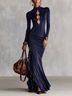 Elegant High Neck Cutout Ruched Velvet Mermaid Maxi Dress