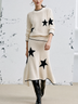 Chic Star Print Knit Sweater and Midi Skirt Two Piece Set