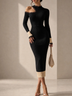 Elegant Asymmetrical Lace Neck Ribbed Knit Midi Dress