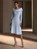 Elegant Off-Shoulder Trim Detail Long Sleeve Knit Midi Dress