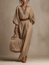 Elegant Bohemian Batwing Sleeve Belted Maxi Dress with Relaxed Draped Silhouette