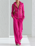 Hot Pink Hooded Zip-Up Two-Piece Pants Set