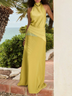 Lime Green Halter Neck Maxi Dress with Draped Waist Detail