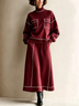 Burgundy Turtleneck Knit Sweater and A-Line Midi Skirt Two-Piece Set