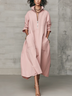 Chic Blush Pink Half-Zip Loose Midi Dress with Oversized Pockets