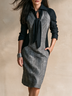 Elegant Black and Plaid Color Block Tie Neck Midi Dress with Pockets