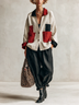 Chic Color Block Pocket Shirt and Relaxed Black Wide Leg Pants Set