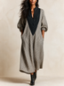 Elegant Black Contrast V-Neck Striped Loose Maxi Dress with Pockets