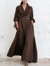 Elegant Dark Brown Cowl Neck Long Sleeve Maxi Dress with Waist Detail & Pockets
