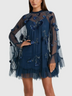 Elegant Navy Embroidered Mesh Overlay and Inner Dress Two-Piece Set