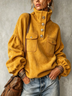 Mustard Yellow Suede-Feel High Neck Pocket Top with Balloon Sleeves