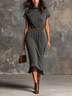 Elegant Turtleneck Ribbed Knit Midi Dress For Women