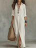 Black Button-down Front-opening Loose-fitting Shirt Maxi Dress