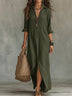 Black Button-down Front-opening Loose-fitting Shirt Maxi Dress