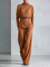 Turtleneck Batwing Sleeve Knit Two Piece Set Belted Wide Leg Pants