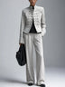Military Style Stand Collar Jacket High Waist Flared Pants Set