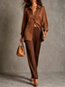 Brown Oversized Long Sleeve Shirt & High Waist Straight Leg Trousers Suit Co‑ord Set