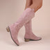 Embroidered Denim High-top Chunky-heeled Western Boots