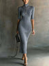 Slim Fit Knit Turtleneck Half Sleeve Top & High Waist Midi Pencil Skirt Set Two‑Piece Outfit