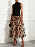 Black Ribbed Knitted Tank Top + Double-layered Floral Tulle Midi Skirt Two Piece Set