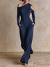 Black One‑Shoulder Party Wide‑Leg Jumpsuit