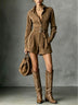 Vintage faux suede long-sleeve cropped jumpsuit