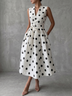 Black‑and‑White Classic Polka Dot French Sleeveless Midi Dress