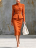 Orange blazer and slim-fit midi-length pencil skirt set