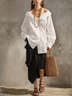 White Casual Shirt And Black Irregular Hem Midi Skirt Set