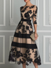Black Lace Elegant A Line Midi Dress