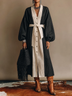 Black White Color Block Tie Waist Midi Dress