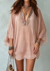 Pink V‑Neck Loose Casual Mini Dress
