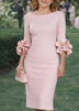Pink Ruffle Cuff Fitted Elegant Midi Dress