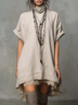 Beige Linen Boho Asymmetrical Hem Loose Mini Dress