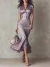 Purple Satin Fitted Mermaid Midi Dress