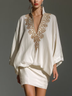 White V Neck Loose Elegant Mini Dress