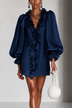 Ruffled Puff-Sleeve Loose Straight-Cut Mini Dress