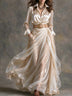 Cream satin shirt and pleated maxi skirt set (includes belt)