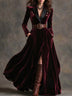 Premium Velvet Maxi Dress with Suit-Style Lapels (Belt Included)