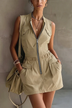 Beige Sleeveless Casual Utility Mini Dress