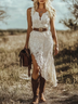 White Lace Irregular Hem Midi Dress